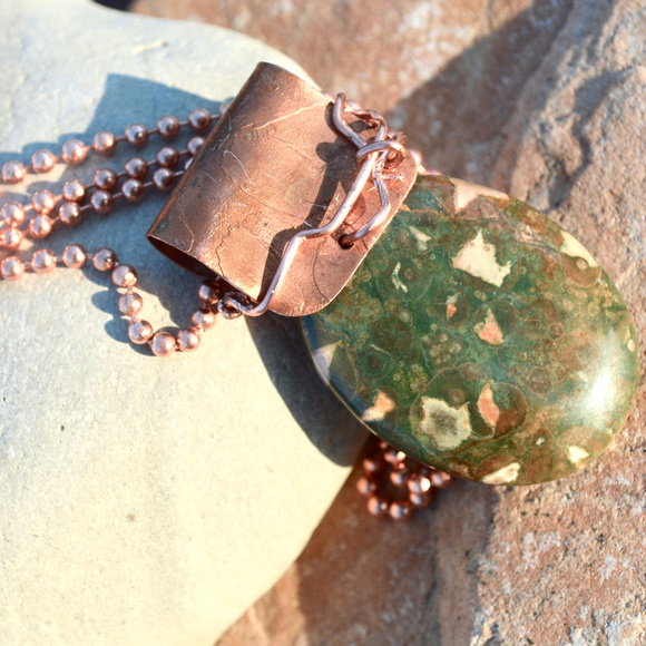Conceptual Subculture Jewelry - Rainforest Kambaba Jasper Pendant Necklace Copper